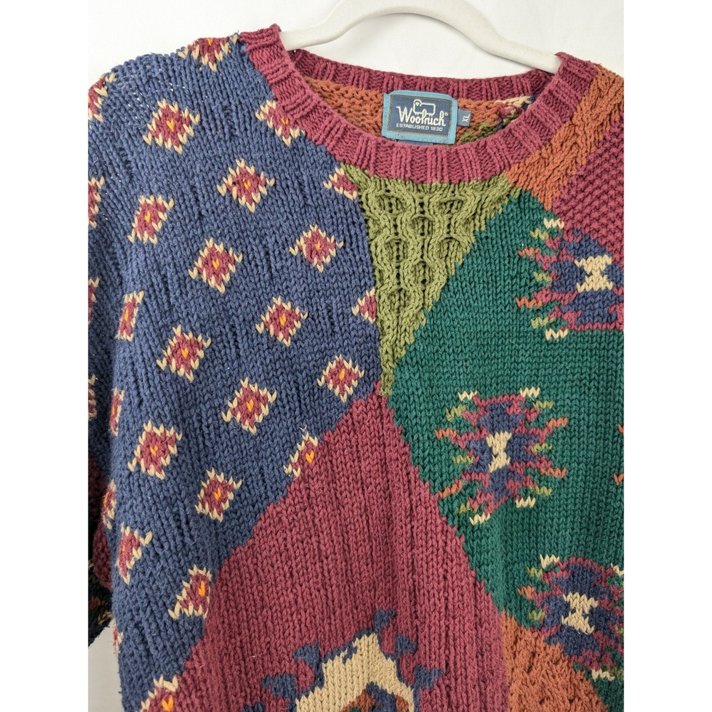 Vintage Y2K Woolrich Handknit Patchwork Sweater Sz XL Colorblock Grunge Grandpa‎ - Picture 5 of 9